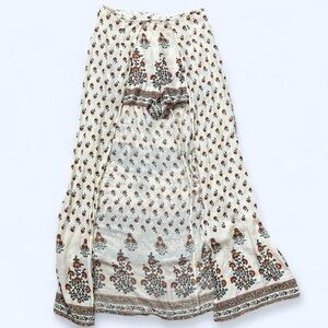 Clover + Scout Small White Orange Green Floral Shorts Flowy Skort Long Skirt